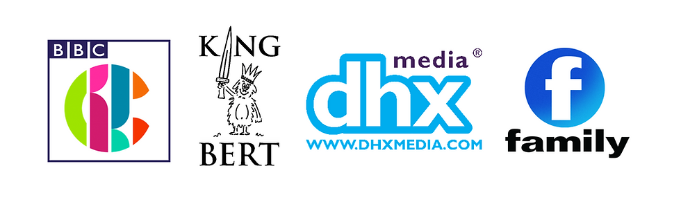4 logos: BBC, King Bert, DHX Media, Family Channel