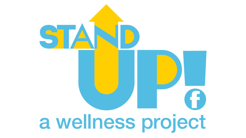 blue and yellow 'Stand Up! A wellness project' logo
