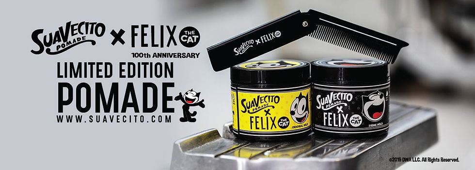 ad for a product, featuring haircare products, two cans and a comb