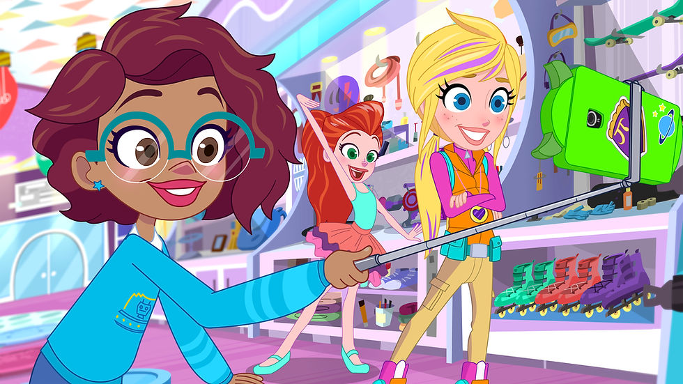 3 animated girl characters in a sports store
