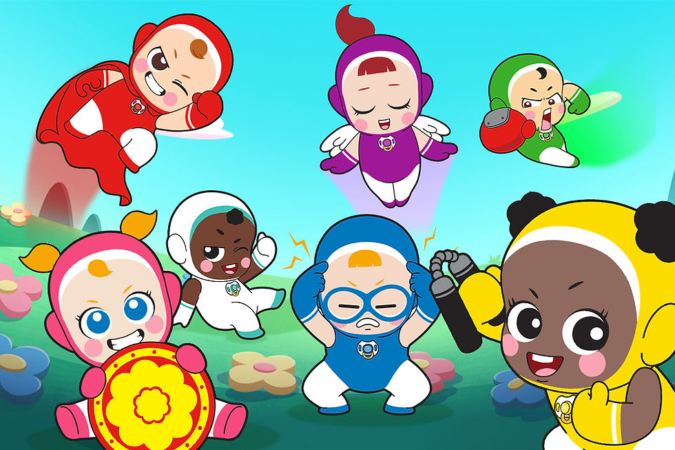 baby like animated characters scattered in various positions