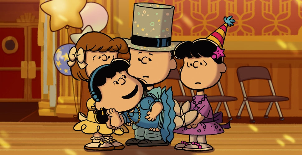 Lucy is carried by three friends at her New Year's party.