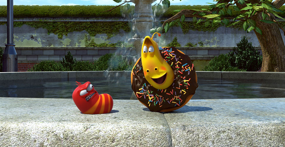 a worm looking through a donut hole at another worm